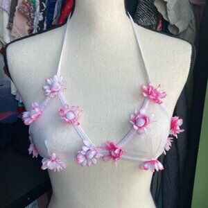 Women's Coquette Lingerie Top White Pink Floral